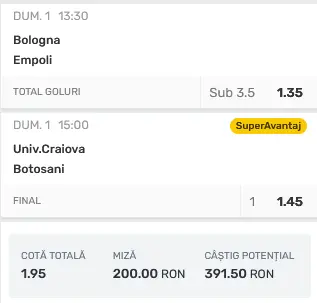 Cota 2 Superbet 1 octombrie 2023 - Craiova - Botosani, Bologna - Empoli